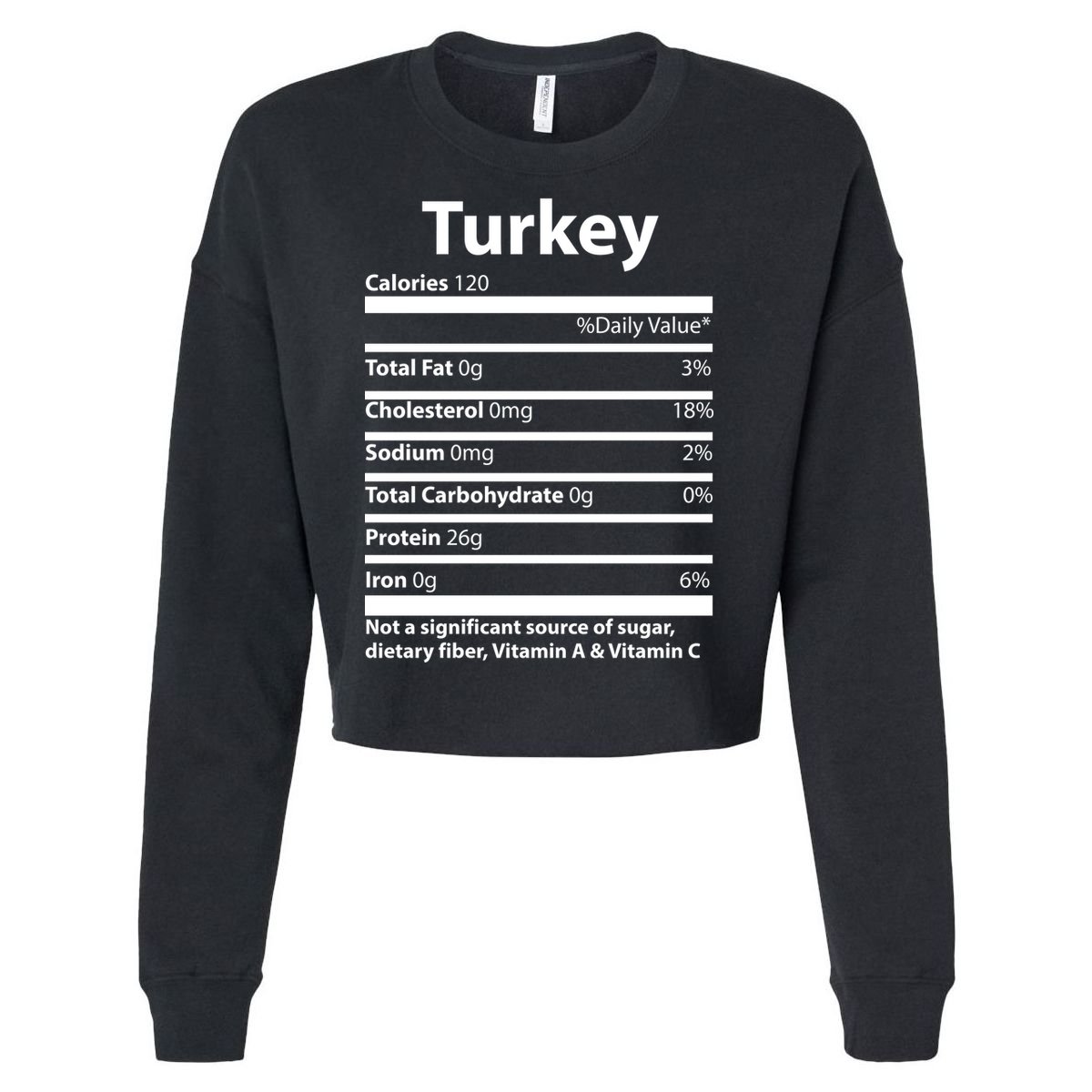 Turkey Nutritional Facts Funny Thanksgiving Cropped Pullover Crew
