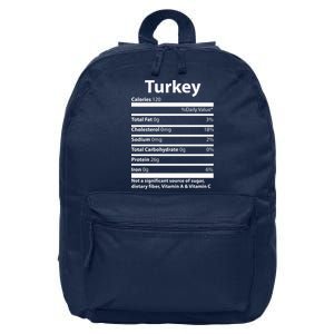 Turkey Nutritional Facts Funny Thanksgiving 16 in Basic Backpack