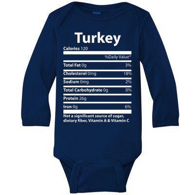 Turkey Nutritional Facts Funny Thanksgiving Baby Long Sleeve Bodysuit