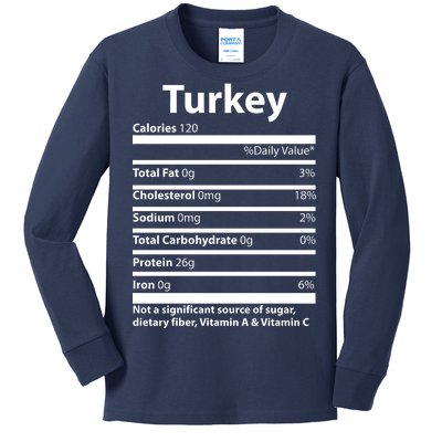 Turkey Nutritional Facts Funny Thanksgiving Kids Long Sleeve Shirt