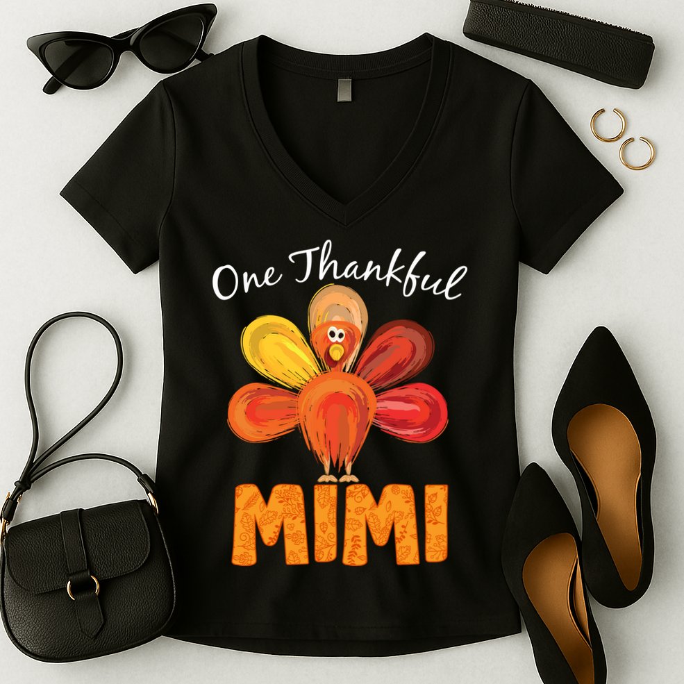 Turkey One Thankful Mimi Women's V-Neck T-Shirt