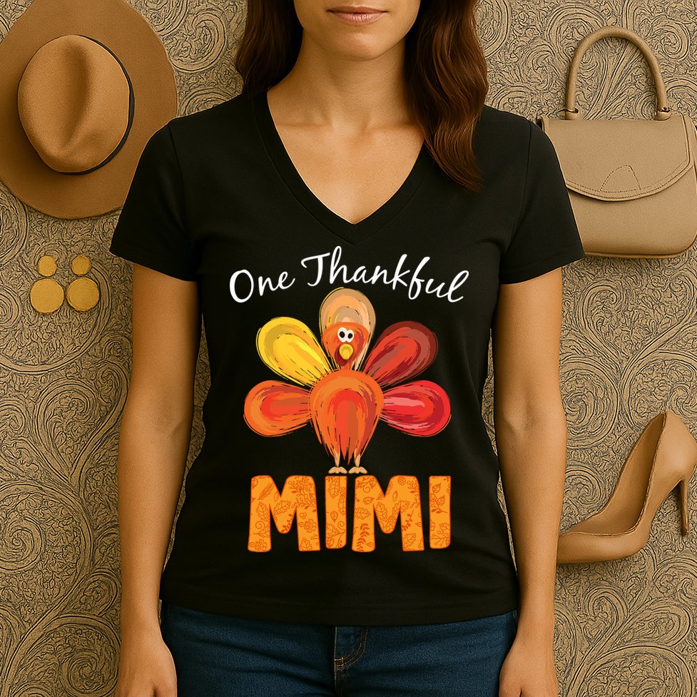 Turkey One Thankful Mimi Women's V-Neck T-Shirt