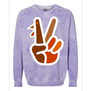 Turkey Peace Sign Hand Colorblast Crewneck Sweatshirt