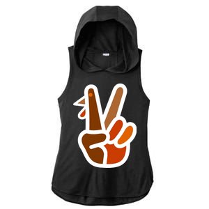 Turkey Peace Sign Hand Ladies PosiCharge Tri-Blend Wicking Draft Hoodie Tank