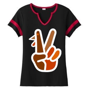 Turkey Peace Sign Hand Ladies Halftime Notch Neck Tee