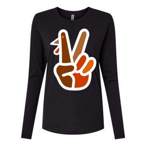 Turkey Peace Sign Hand Womens Cotton Relaxed Long Sleeve T-Shirt