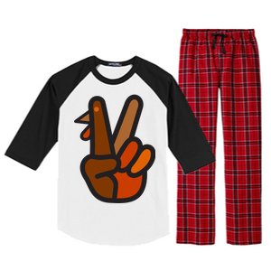 Turkey Peace Sign Hand Raglan Sleeve Pajama Set