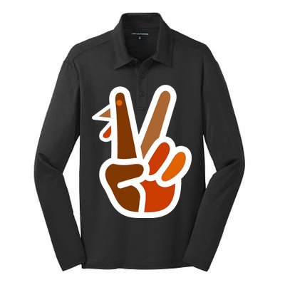 Turkey Peace Sign Hand Silk Touch Performance Long Sleeve Polo