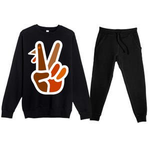 Turkey Peace Sign Hand Premium Crewneck Sweatsuit Set