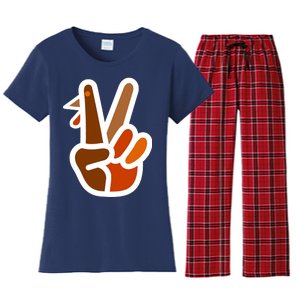 Turkey Peace Sign Hand Women's Flannel Pajama Set