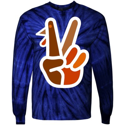 Turkey Peace Sign Hand Tie-Dye Long Sleeve Shirt