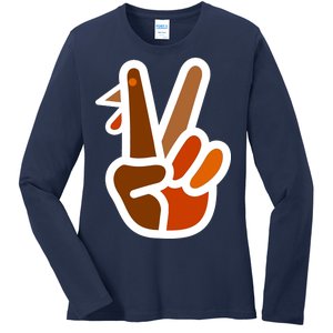 Turkey Peace Sign Hand Ladies Long Sleeve Shirt