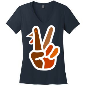 Turkey Peace Sign Hand Women's V-Neck T-Shirt