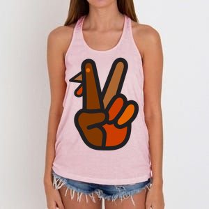 Turkey Peace Sign Hand Women's Knotted Racerback Tank