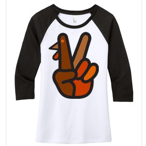 Turkey Peace Sign Hand Women's Tri-Blend 3/4-Sleeve Raglan Shirt