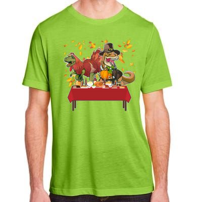 Turkey Pilgrim Dinosaurs T-Rex Funny Thanksgiving Adult ChromaSoft Performance T-Shirt