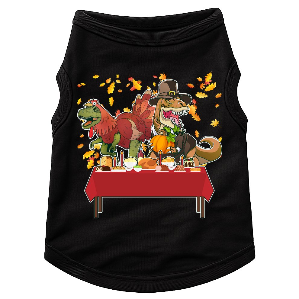 Turkey Pilgrim Dinosaurs T-Rex Funny Thanksgiving Doggie Tank