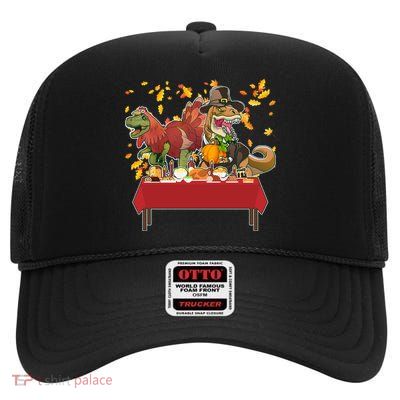 Turkey Pilgrim Dinosaurs T-Rex Funny Thanksgiving High Crown Mesh Back Trucker Hat