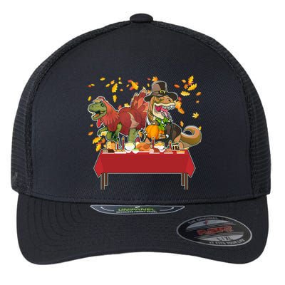 Turkey Pilgrim Dinosaurs T-Rex Funny Thanksgiving Flexfit Unipanel Trucker Cap