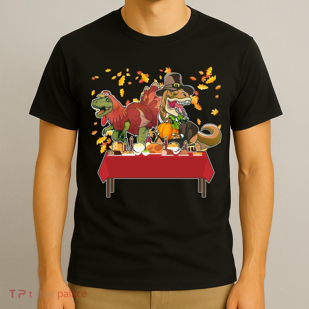 Turkey Pilgrim Dinosaurs T-Rex Funny Thanksgiving T-Shirt