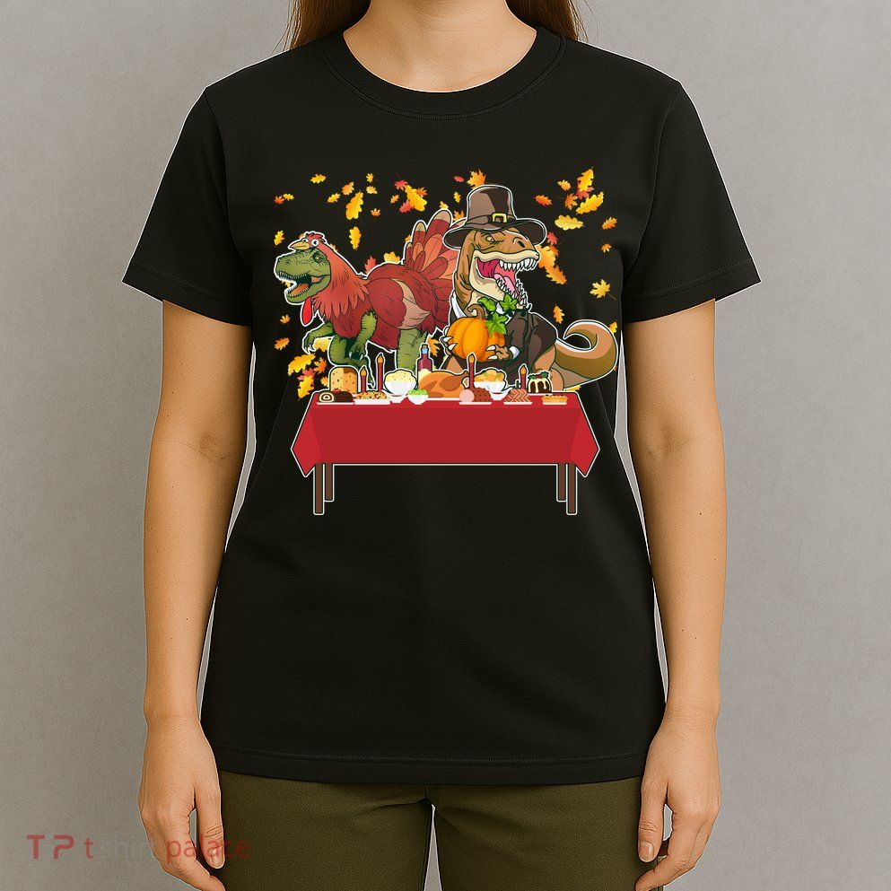 Turkey Pilgrim Dinosaurs T-Rex Funny Thanksgiving T-Shirt