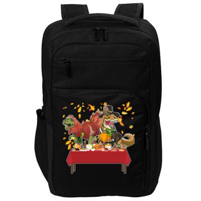 Turkey Pilgrim Dinosaurs T-Rex Funny Thanksgiving Impact Tech Backpack