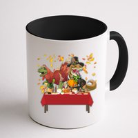 Turkey Pilgrim Dinosaurs T-Rex Funny Thanksgiving Coffee Mug