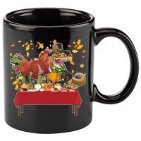 Turkey Pilgrim Dinosaurs T-Rex Funny Thanksgiving 11oz C Handle Ceramic Mug