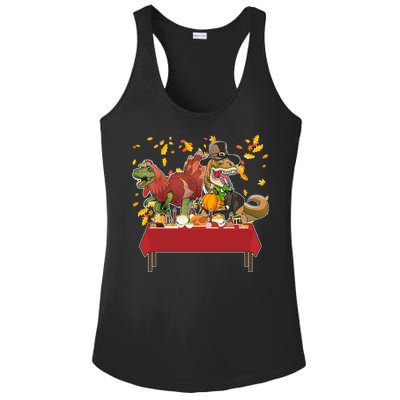 Turkey Pilgrim Dinosaurs T-Rex Funny Thanksgiving Ladies PosiCharge Competitor Racerback Tank