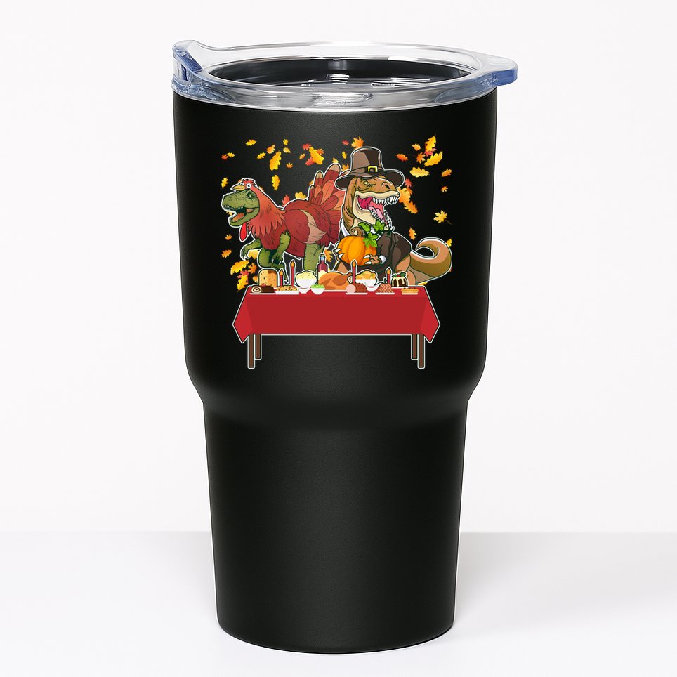Turkey Pilgrim Dinosaurs T-Rex Funny Thanksgiving Tumbler