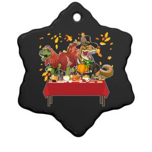 Turkey Pilgrim Dinosaurs T-Rex Funny Thanksgiving Ceramic Star Ornament