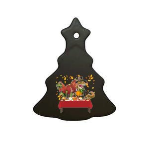 Turkey Pilgrim Dinosaurs T-Rex Funny Thanksgiving Ceramic Tree Ornament