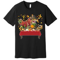 Turkey Pilgrim Dinosaurs T-Rex Funny Thanksgiving Premium T-Shirt