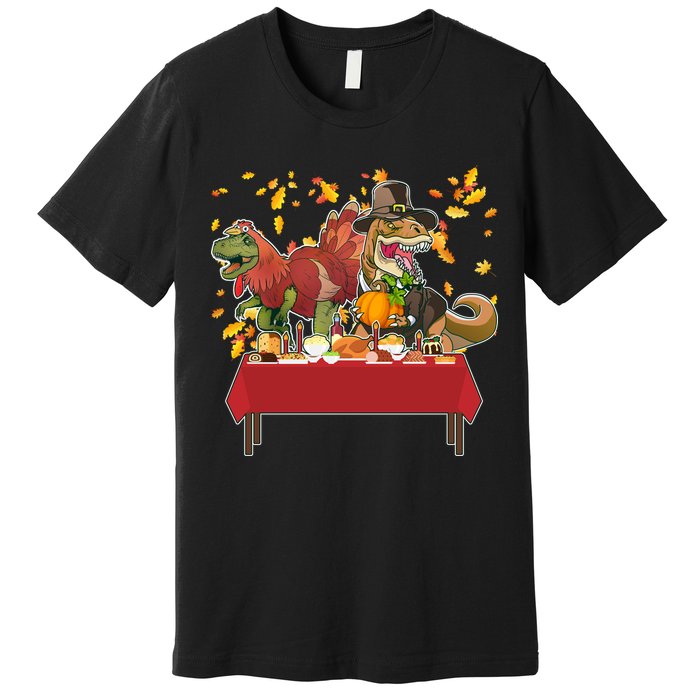 Turkey Pilgrim Dinosaurs T-Rex Funny Thanksgiving Premium T-Shirt
