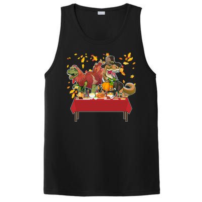 Turkey Pilgrim Dinosaurs T-Rex Funny Thanksgiving PosiCharge Competitor Tank