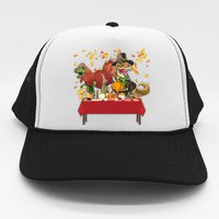 Turkey Pilgrim Dinosaurs T-Rex Funny Thanksgiving Trucker Hat