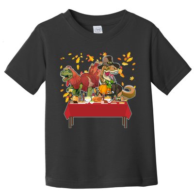 Turkey Pilgrim Dinosaurs T-Rex Funny Thanksgiving Toddler T-Shirt