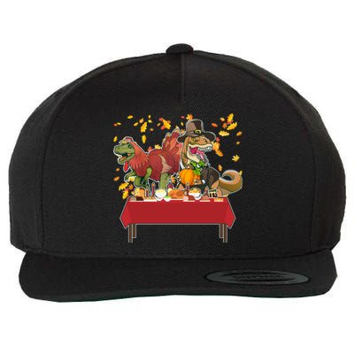 Turkey Pilgrim Dinosaurs T-Rex Funny Thanksgiving Wool Snapback Cap