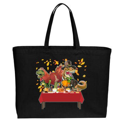 Turkey Pilgrim Dinosaurs T-Rex Funny Thanksgiving Cotton Canvas Jumbo Tote