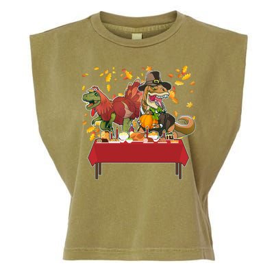 Turkey Pilgrim Dinosaurs T-Rex Funny Thanksgiving Garment-Dyed Women's Muscle Tee