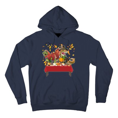 Turkey Pilgrim Dinosaurs T-Rex Funny Thanksgiving Hoodie