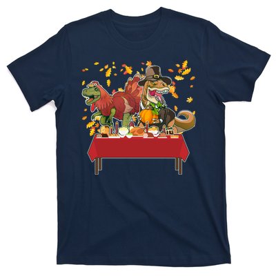 Turkey Pilgrim Dinosaurs T-Rex Funny Thanksgiving T-Shirt