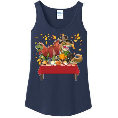 Turkey Pilgrim Dinosaurs T-Rex Funny Thanksgiving Ladies Essential Tank