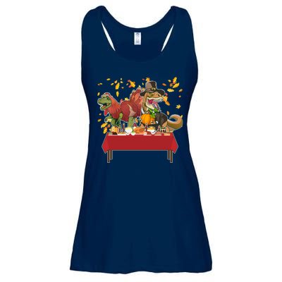 Turkey Pilgrim Dinosaurs T-Rex Funny Thanksgiving Ladies Essential Flowy Tank