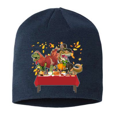 Turkey Pilgrim Dinosaurs T-Rex Funny Thanksgiving Sustainable Beanie