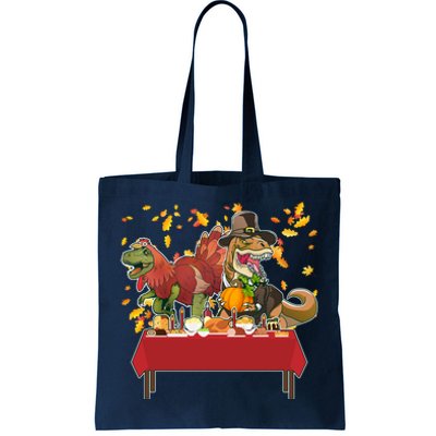 Turkey Pilgrim Dinosaurs T-Rex Funny Thanksgiving Tote Bag