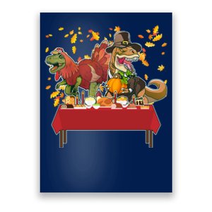 Turkey Pilgrim Dinosaurs T-Rex Funny Thanksgiving Poster