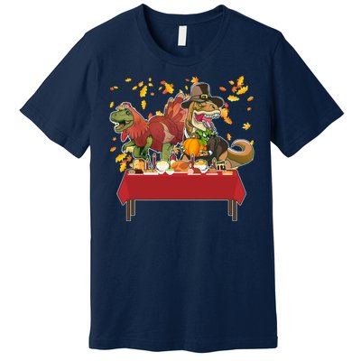 Turkey Pilgrim Dinosaurs T-Rex Funny Thanksgiving Premium T-Shirt