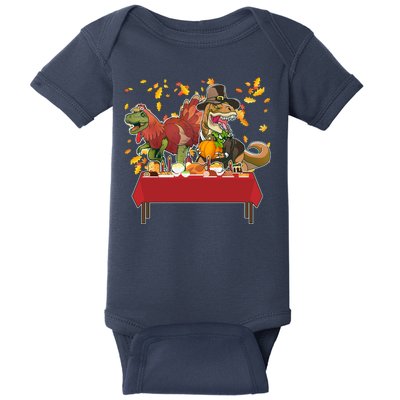 Turkey Pilgrim Dinosaurs T-Rex Funny Thanksgiving Baby Bodysuit