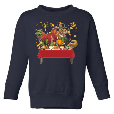 Turkey Pilgrim Dinosaurs T-Rex Funny Thanksgiving Toddler Sweatshirt